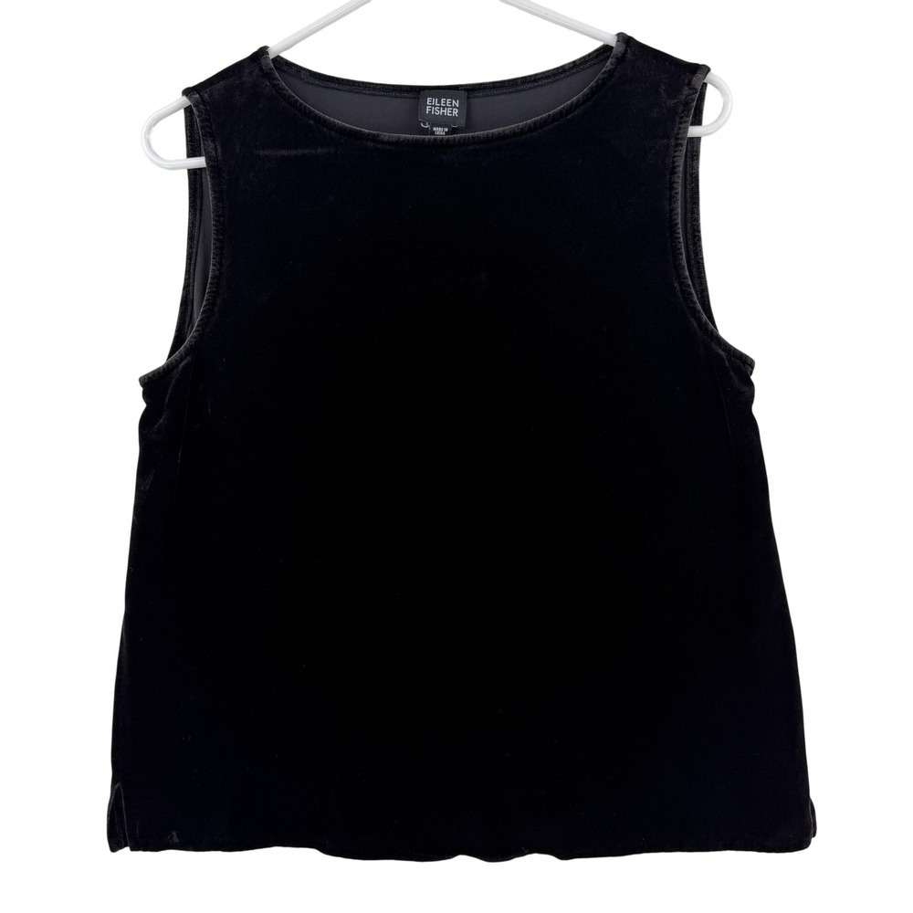 Eileen Fisher Tank Top Womens Small Black Velvet Scoop Neck Basic Sleeveless